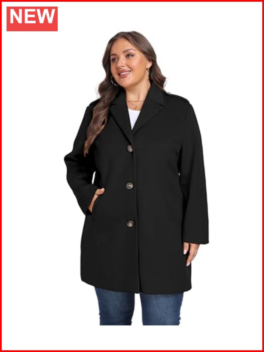 Women's Winter Wool Peacoat Notch Lapel Single-Breasted Plus Size